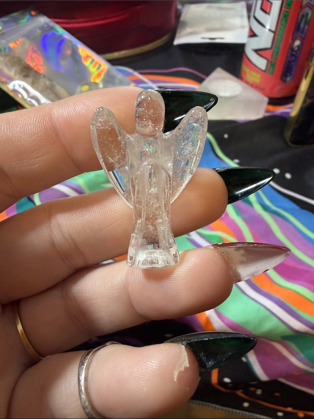 Clear Crystal Angel mini figurine- decorative accent for desk